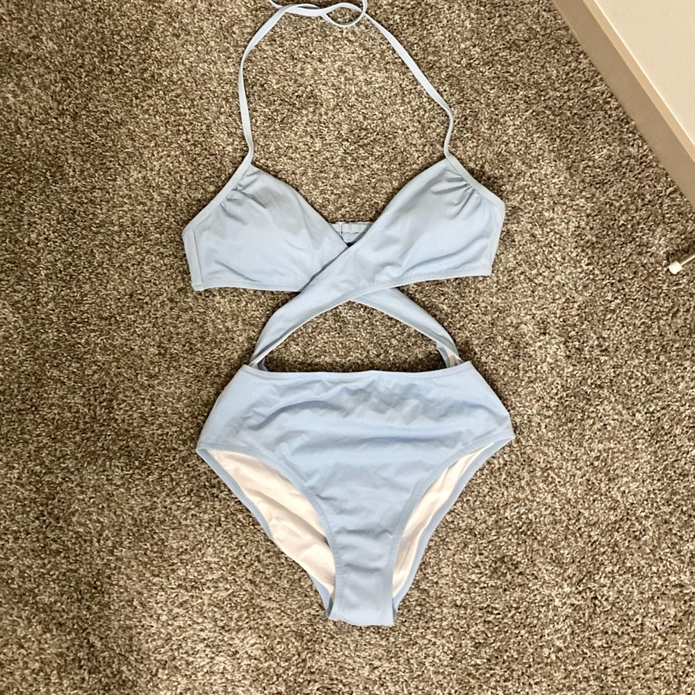 NWT Victoria’s Secret Pink light blue one piece swim suit